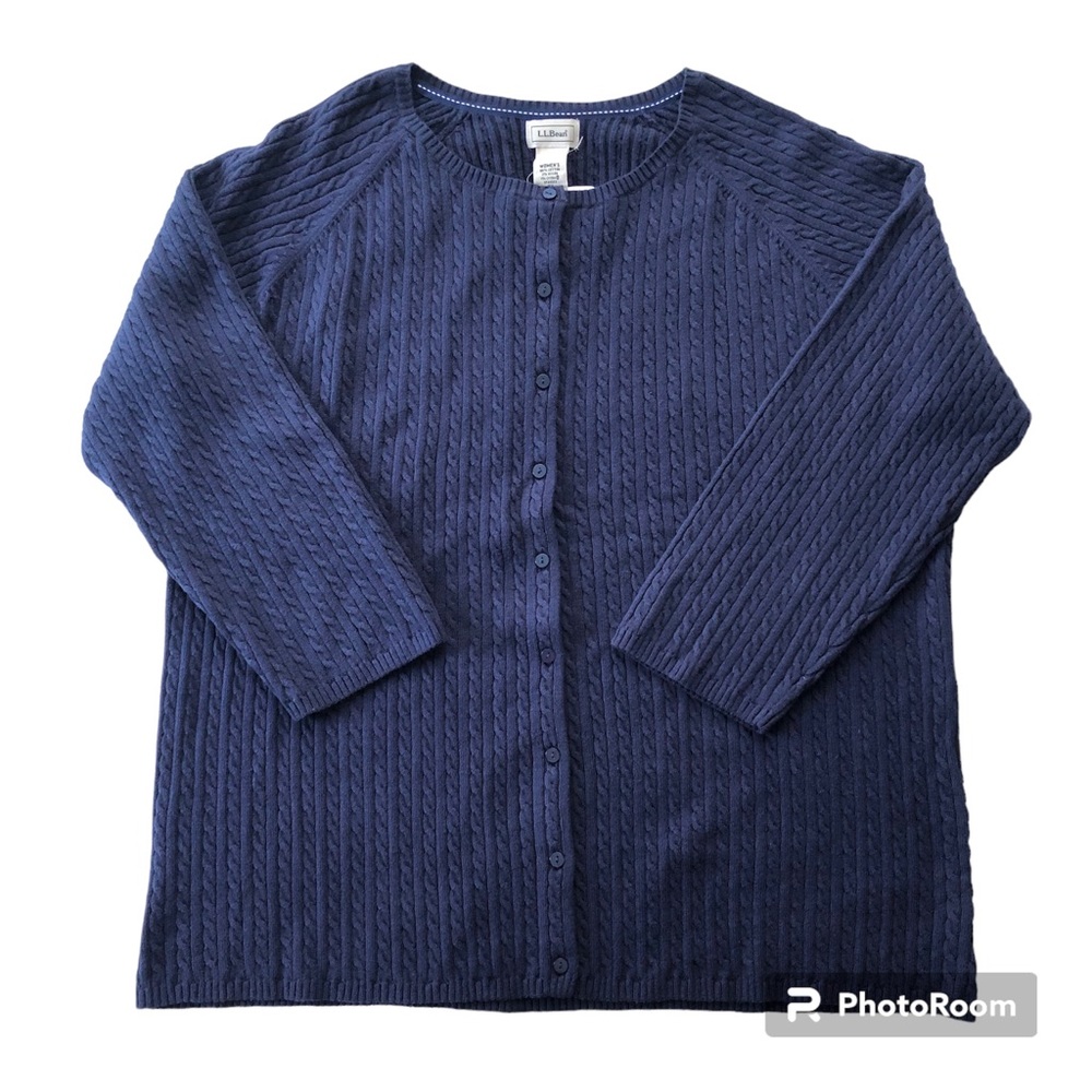 NWT L.L Bean Plus Size Women’s Button Front Knit Cardigan Sweater, Navy Size 2X - Picture 11 of 16